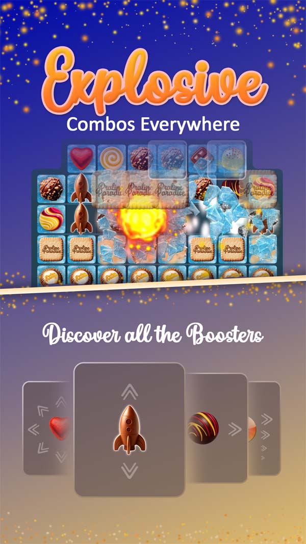 Praline Paradise screenshot: chain reaction on the board